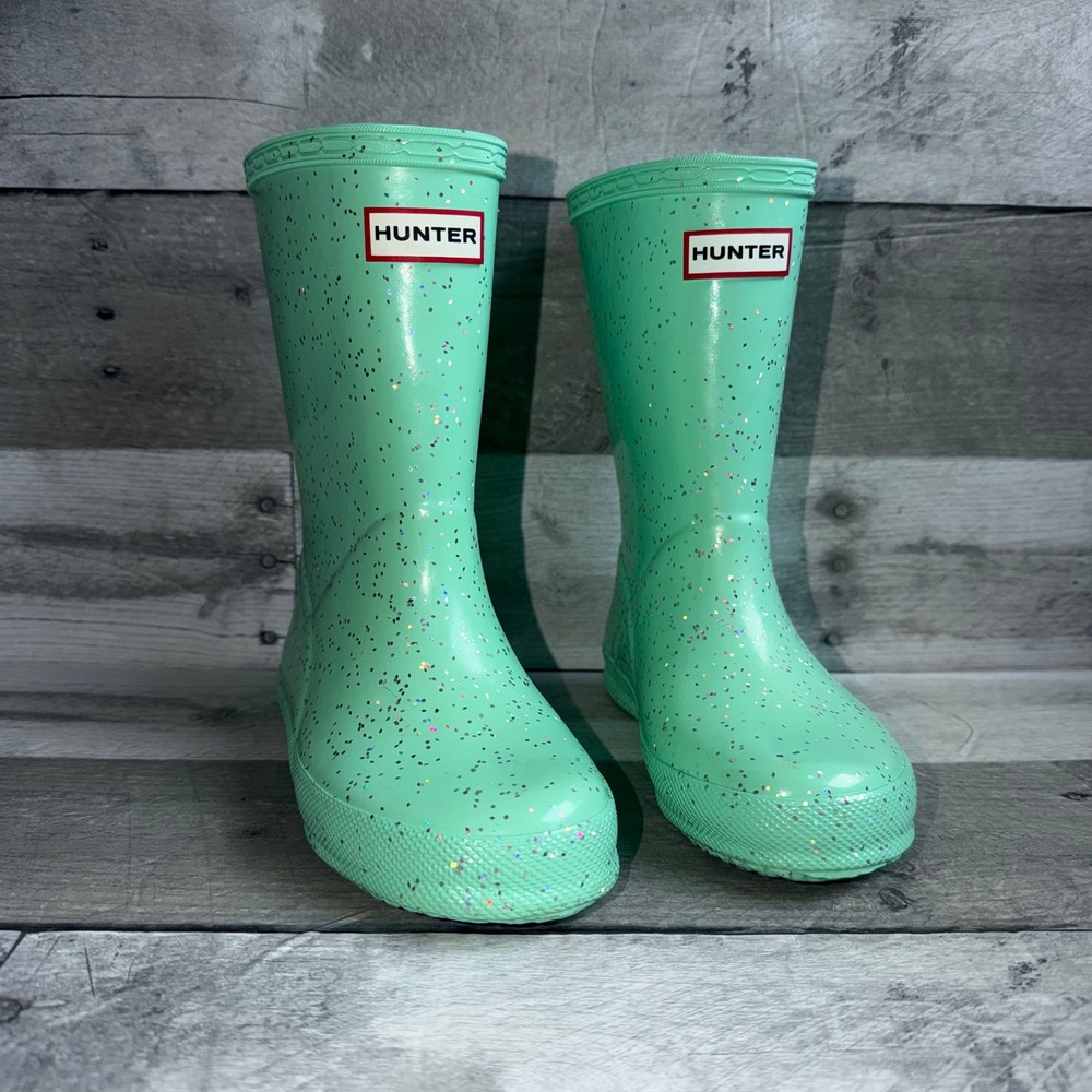 Hunter Kids First Classic Giant Glitter Rain Boots Spearmint Green US 10B/11G